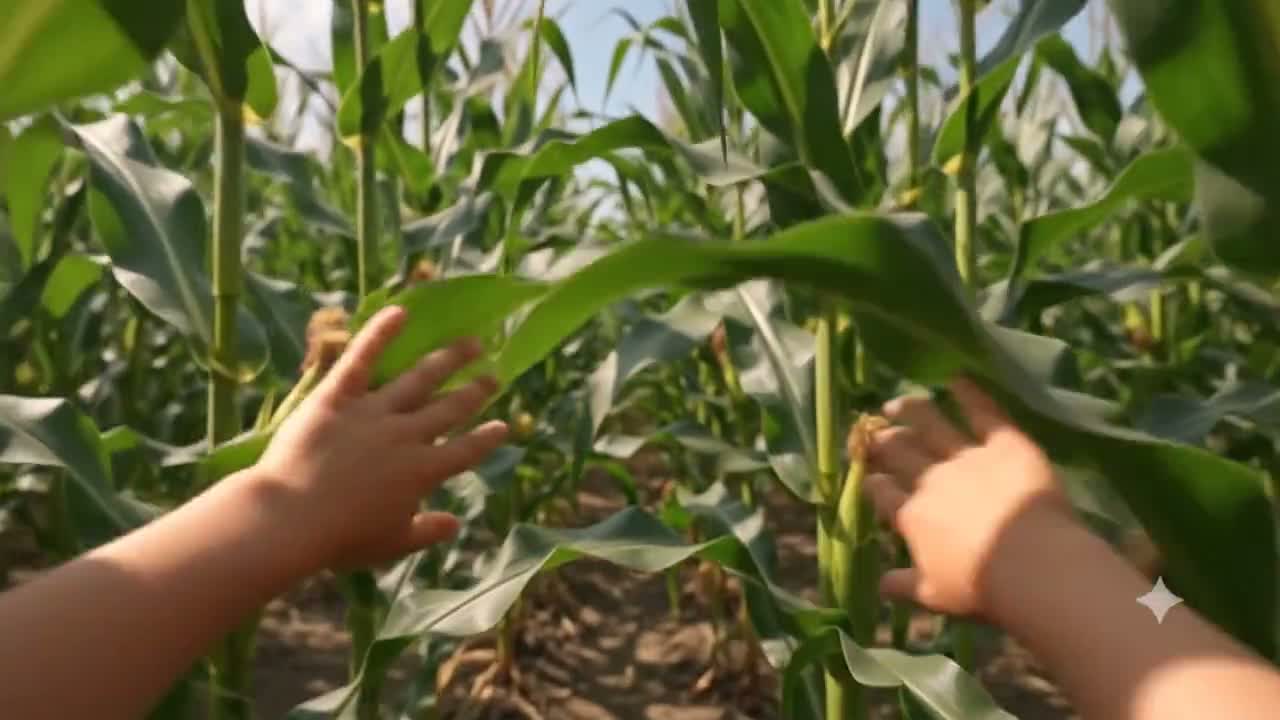 הליכה בשדה תירס מנקודת מבט של ילד
